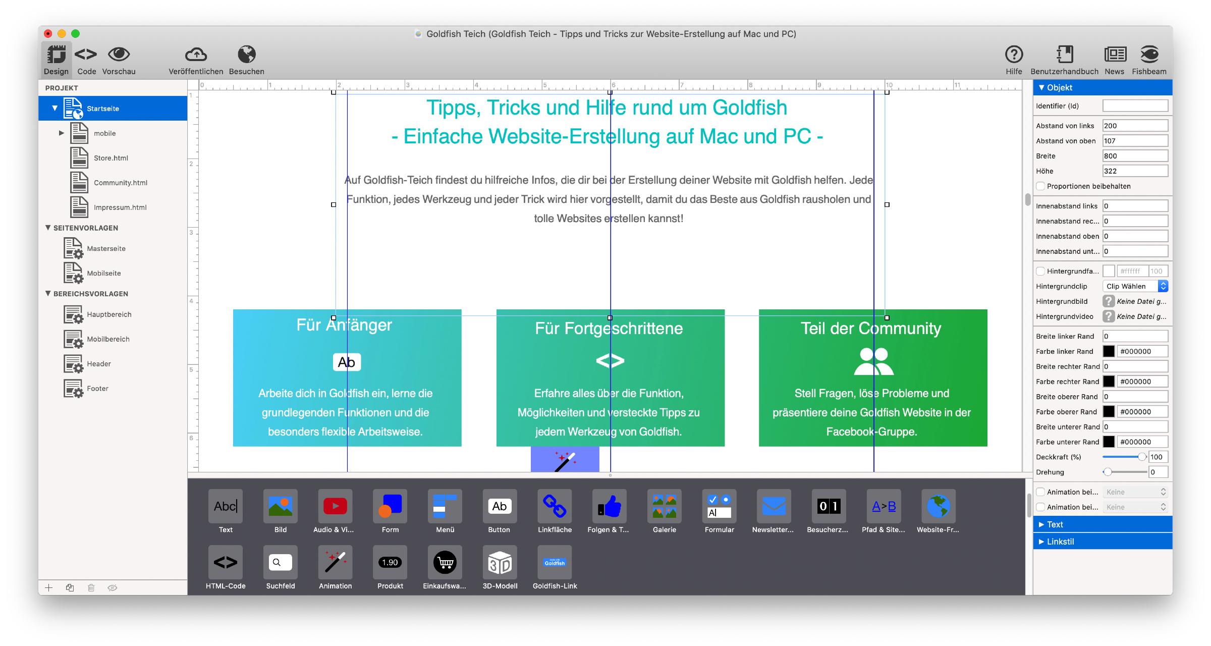 Goldfish 4.3 Screenshot - Individuelle Website ohne Template und Programmierkenntnisse auf Mac und PC erstellen