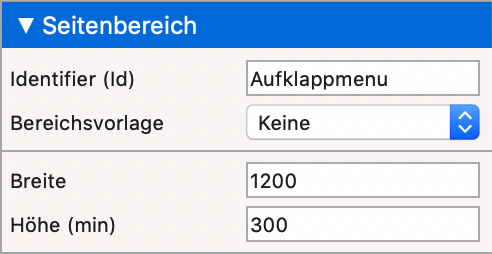 Seitenbereich in Goldfisch für ein Aufklappmenü auf einer Website benennen