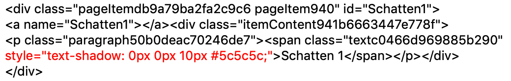 Text auf der Website in Goldfish mit einem Schatten versehen - Code