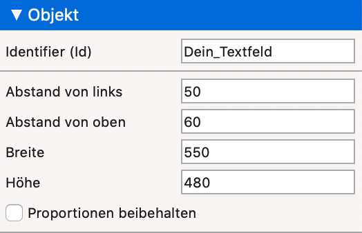 Einstellung zum Positionieren eines Textfeldes in Goldfish